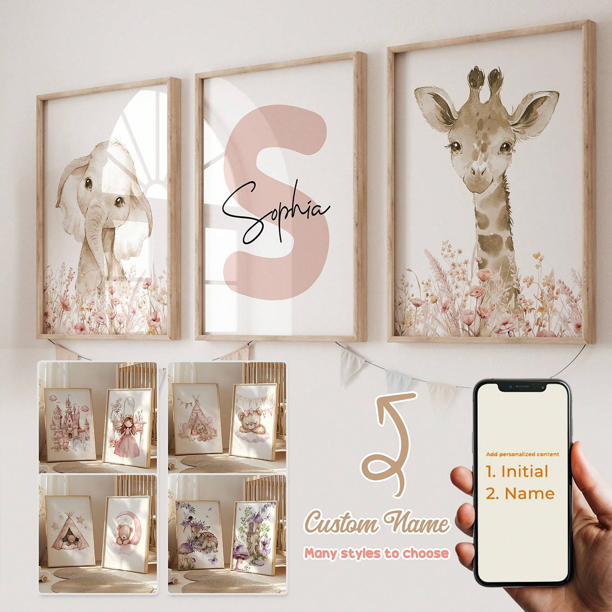 Baby Nursery Wall Art - Custom Name Nursery Wall Art Set,