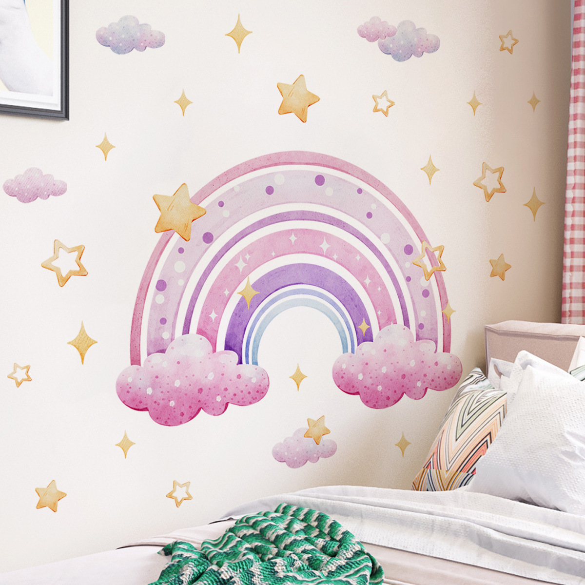 Baby Nursery Wall Art - Colorful Rainbow Stars Cloud Wall Sticker