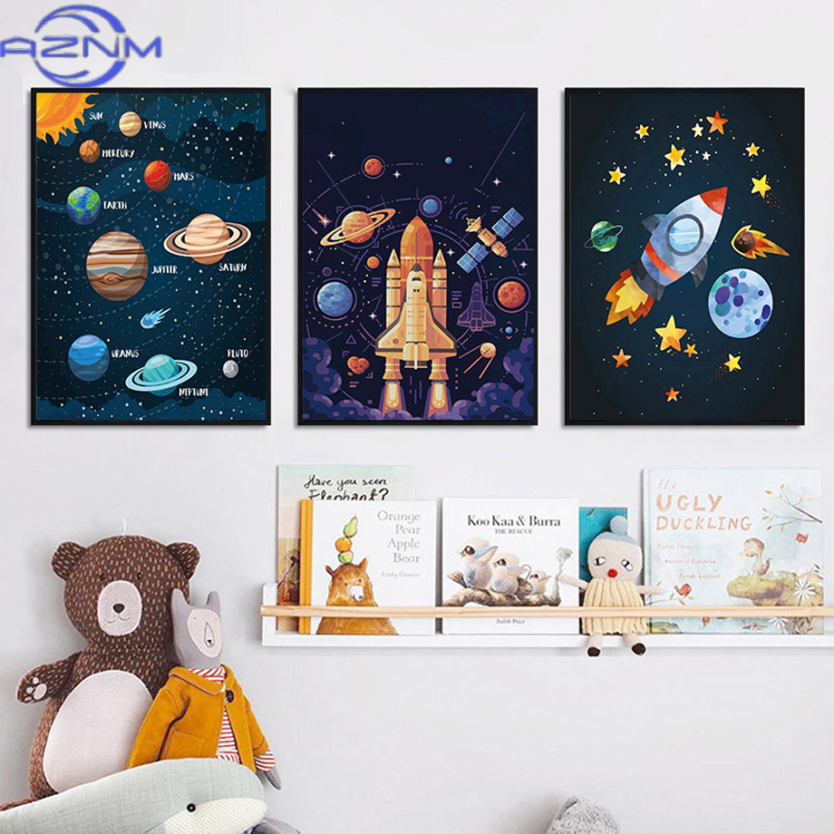 Baby Nursery Pictures - Planet Rocket Number Alphabet Nursery Wall