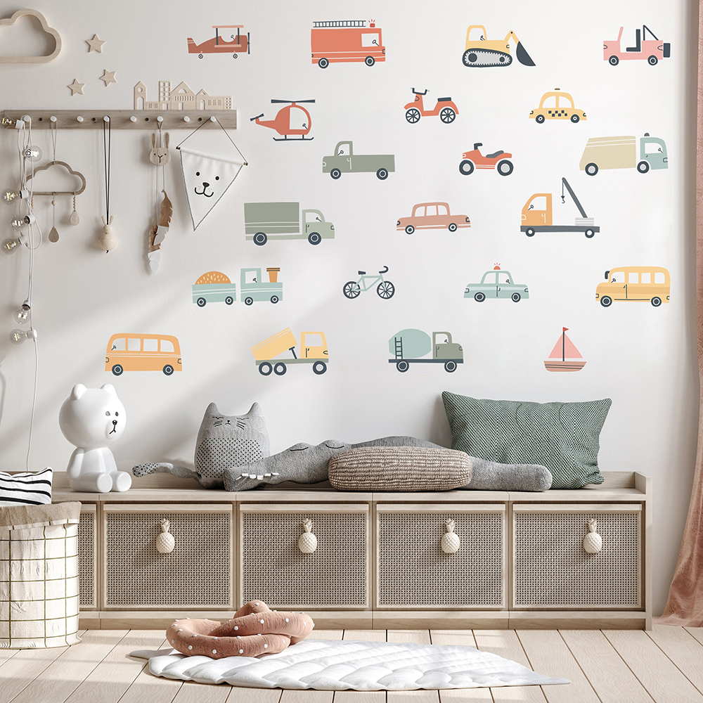 Baby Nursery Set Furniture - Cartoon Cars Truck Construction Wall Sticker