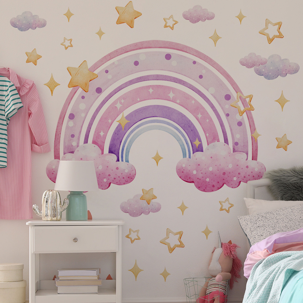 Colorful Rainbow Stars Cloud W - огляд і ціна Baby Nursery Wall Art