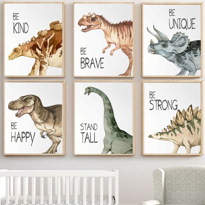 Watercolor Dinosaur Poster Nur - огляд і ціна Baby Nursery Animal Prints