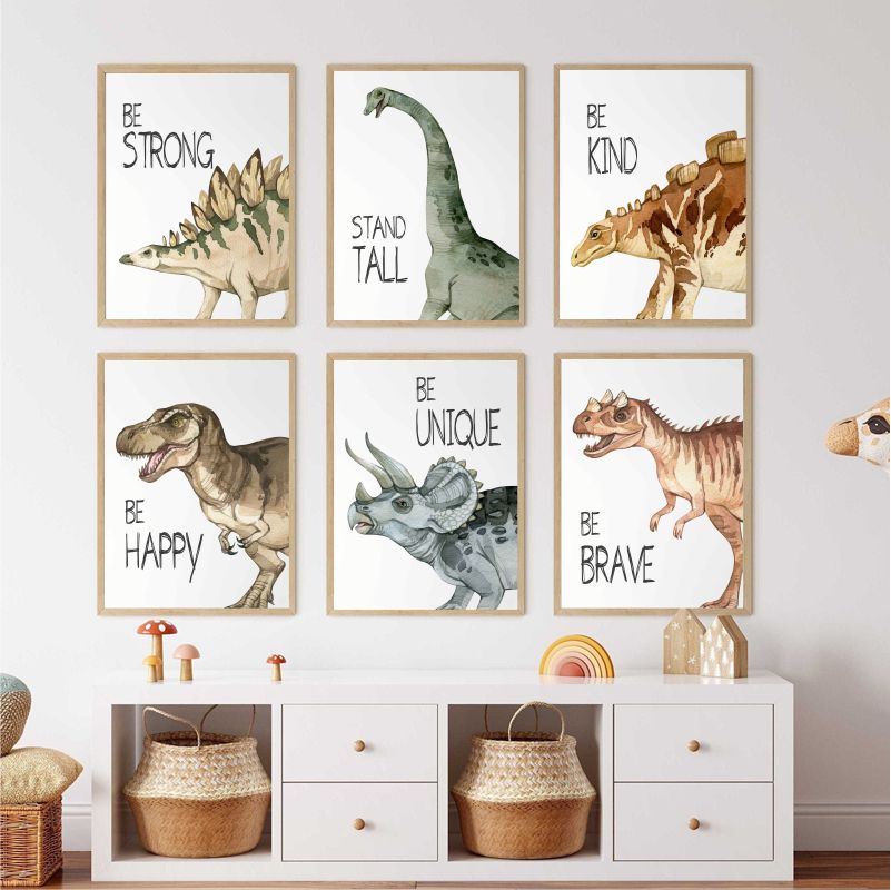 Watercolor Dinosaur Poster Nur - огляд і ціна Baby Nursery Animal Prints