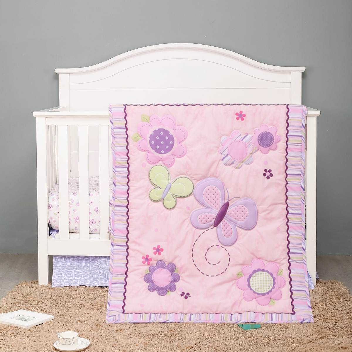 3Pcs Purple Butterfly Baby Gir - огляд і ціна Baby Nursery Bedding Sets