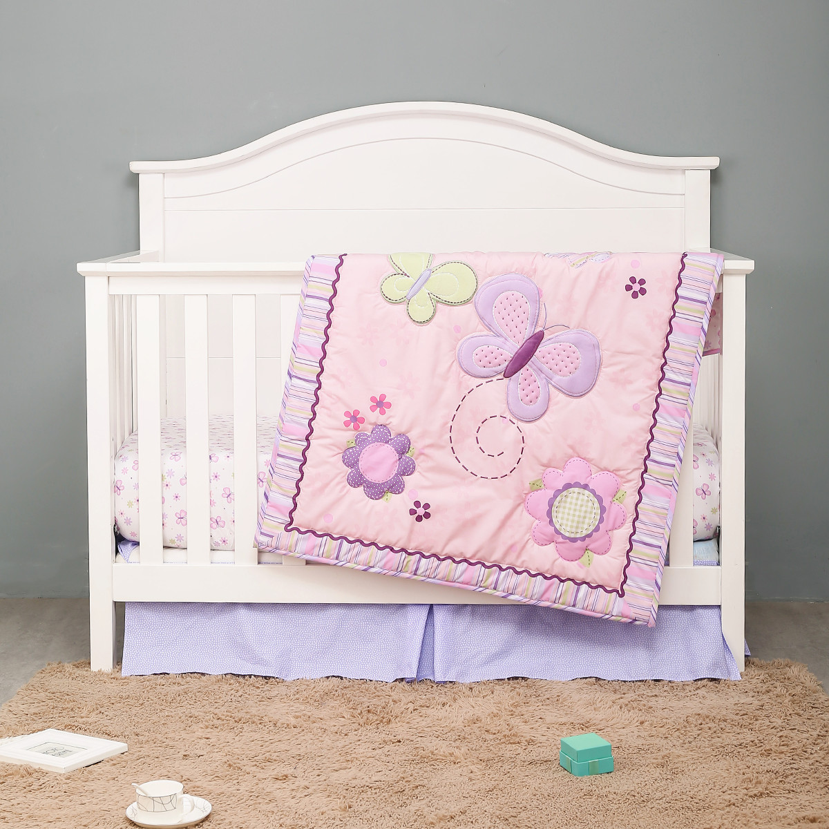 3Pcs Purple Butterfly Baby Gir - огляд і ціна Baby Nursery Bedding Sets