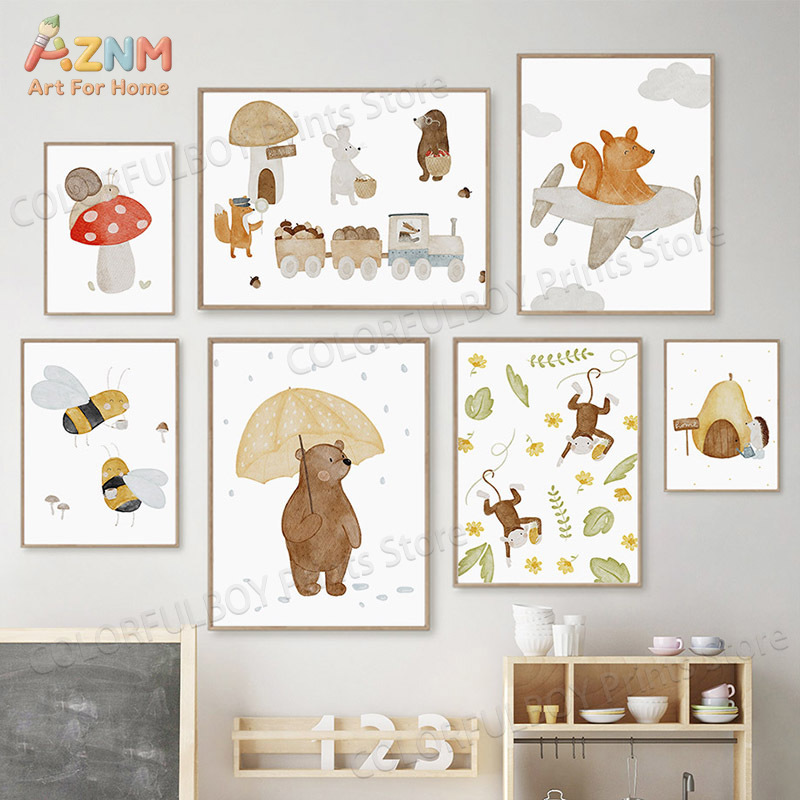 Boho Animals Bear Rabbit Hedge - огляд і ціна Baby Nursery Animal Prints
