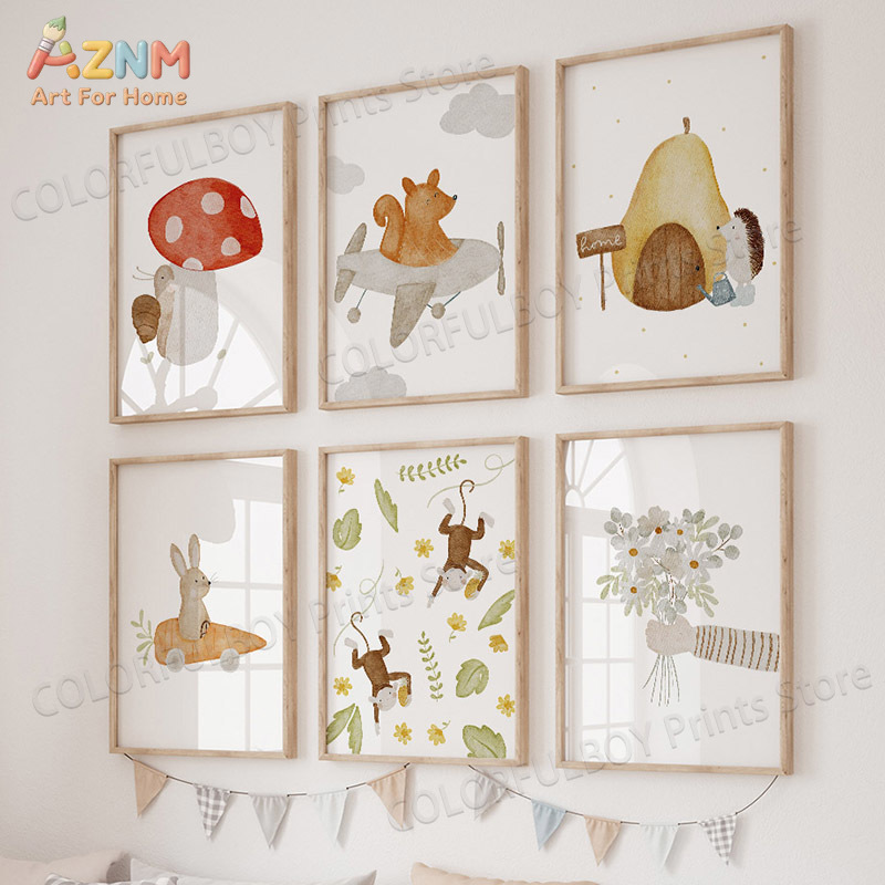 Boho Animals Bear Rabbit Hedge - огляд і ціна Baby Nursery Animal Prints