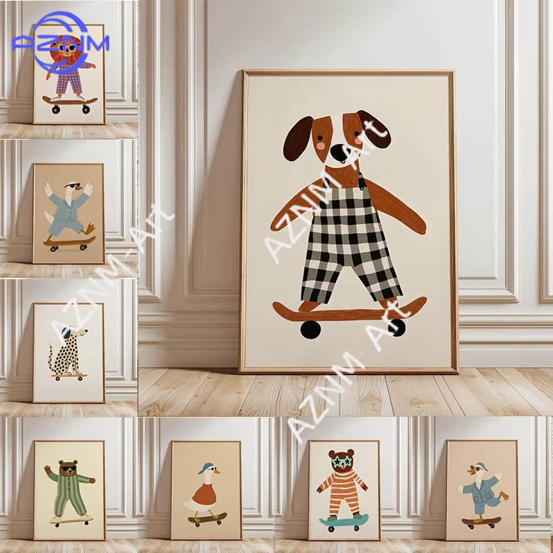 1PC Funny Animal Skateboarding - огляд і ціна Baby Nursery Animal Prints
