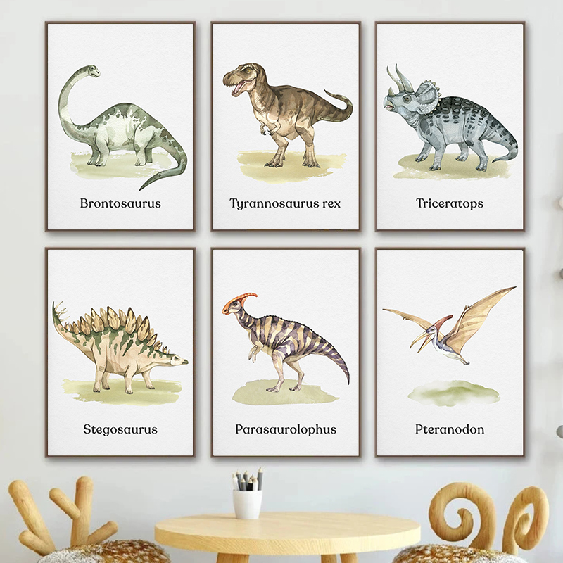 Watercolor Dinosaur Poster Nur - огляд і ціна Baby Nursery Animal Prints