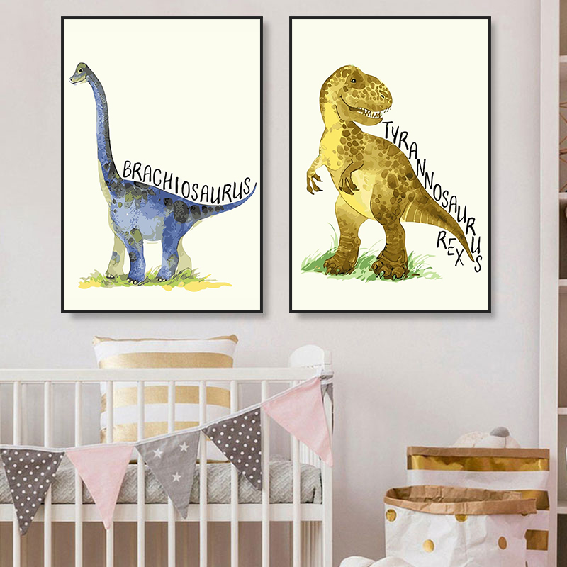 Watercolor Dinosaur Poster Nur - огляд і ціна Baby Nursery Animal Prints