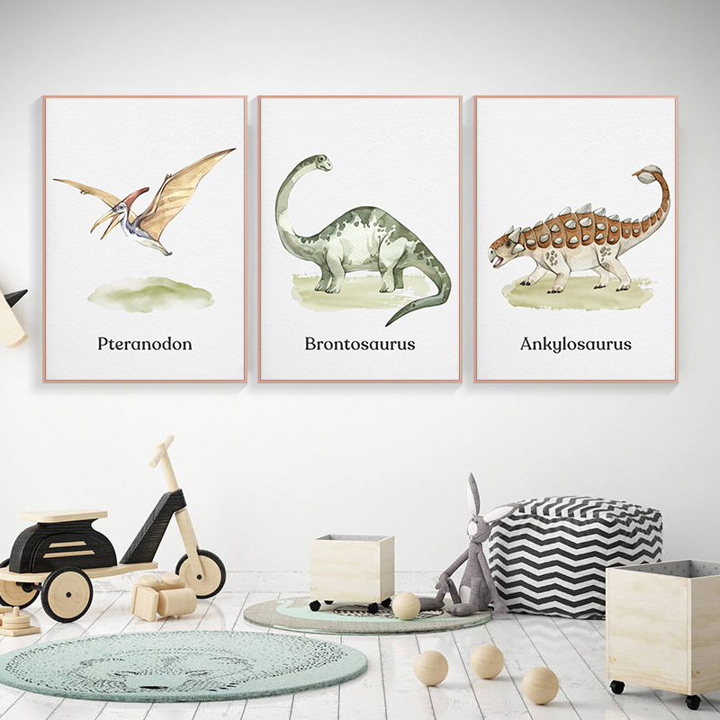 Watercolor Dinosaur Poster Nur - огляд і ціна Baby Nursery Animal Prints