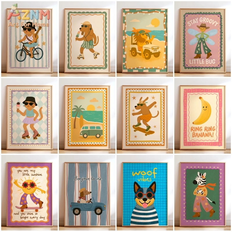 AZNM Retro Groovy Cute Animal  - огляд і ціна Baby Nursery Pictures